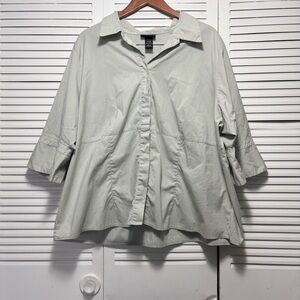 LANE BRYANT Green/Gray Cotton 3/4 Sleeve Tunic Blouse Shirt Top Size 26 / 28